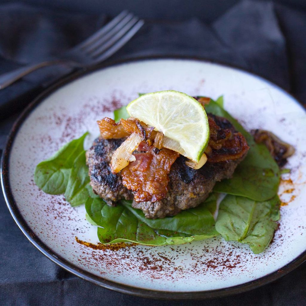 Chili Lime Burgers with Caramelized Onions